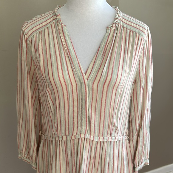 Paige Kylen Stripe 3/4 Sleeve V-Neck Mini Ruffle Casual Summer Dress Size S - Picture 6 of 11